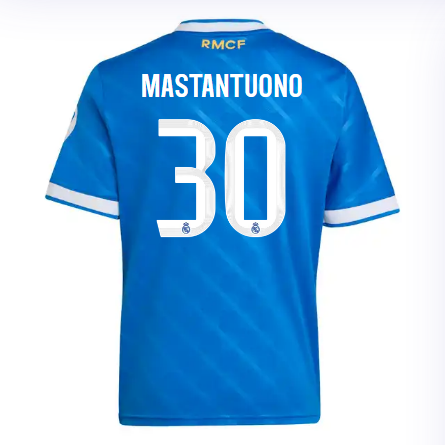 Real Madrid infant third jersey 2526 blue – mastantuono – 30 Kits - Authentic Fan Merchandise