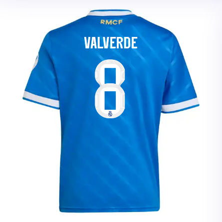 Real Madrid infant third jersey 2526 blue – valverde – 8 Kits - Authentic Fan Merchandise