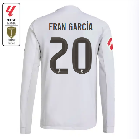 Real Madrid mens authentic home long sleeve jersey 2526 white – fran garcía – 20 – la liga  intercontinental Kits - Authentic Fan Merchandise