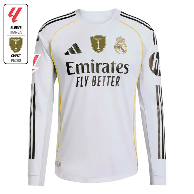 Real Madrid mens authentic home long sleeve jersey 2526 white – la liga  intercontinental with custom print Kits - Authentic Fan Merchandise