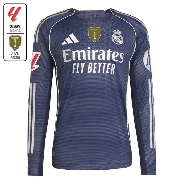 Real Madrid mens away jersey authentic long sleeve 2526 navy blue – la liga  intercontinental Kits - Authentic Fan Merchandise