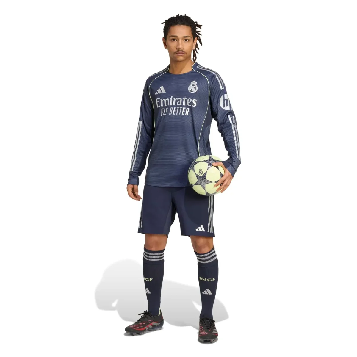 Real Madrid mens away jersey authentic long sleeve 2526 navy blue with custom print Kits - Authentic Fan Merchandise