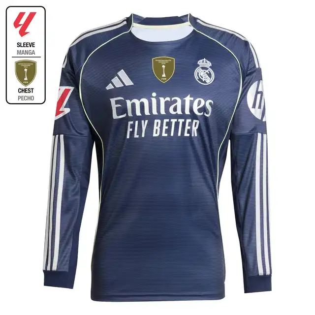 Real Madrid mens away jersey long sleeve 2526 navy blue – la liga  intercontinental Kits - Authentic Fan Merchandise
