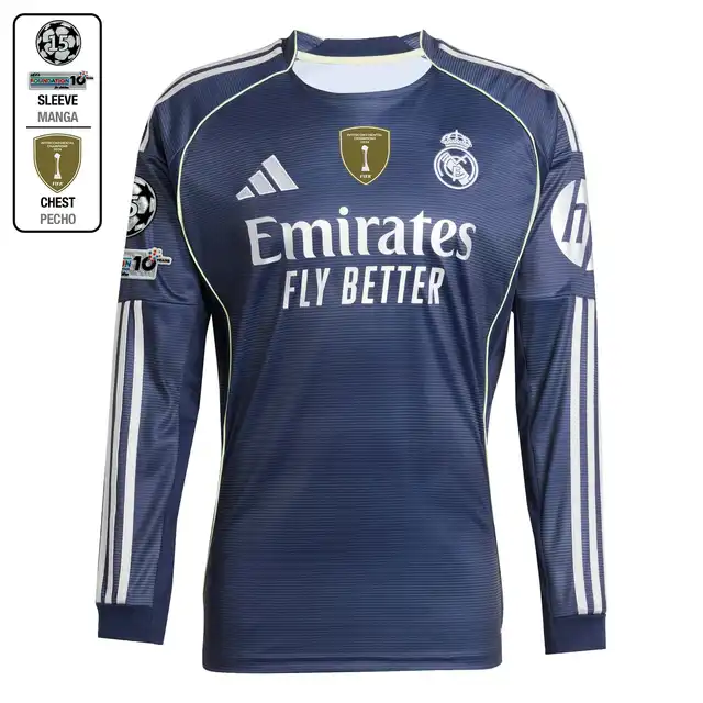 Real Madrid mens away long sleeve jersey 2526 navy blue – champions league  intercontinental with individual print Kits - Authentic Fan Merchandise