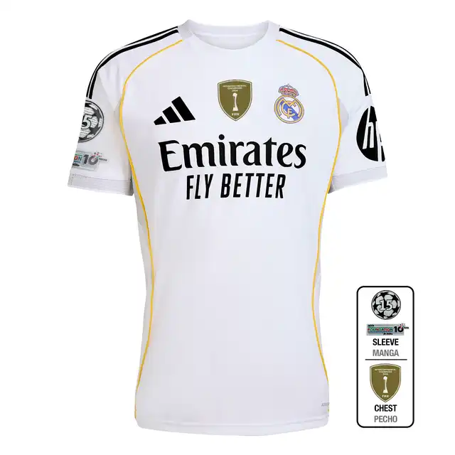 Real Madrid mens home jersey 2526 white – champions league  intercontinental with individual print Kits - Authentic Fan Merchandise