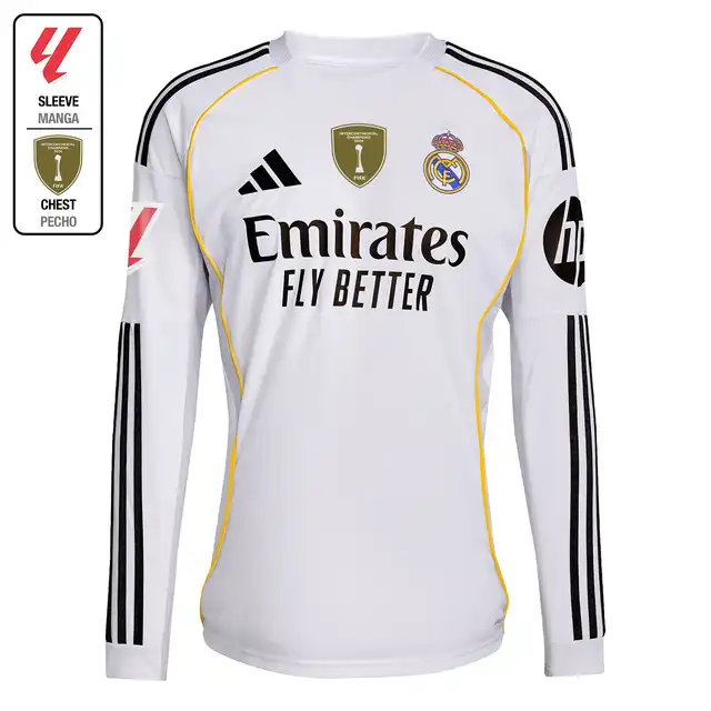 Real Madrid mens home long sleeve jersey 2526 white – la liga  intercontinental with custom print Kits - Authentic Fan Merchandise