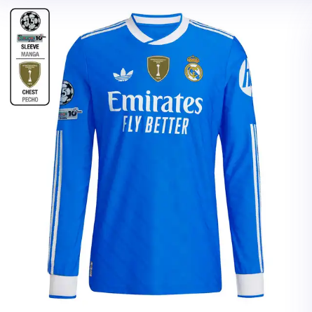 Real Madrid mens third long sleeve jersey replica jersey 2526 blue – champions league  intercontinental with individual print Kits - Authentic Fan Merchandise