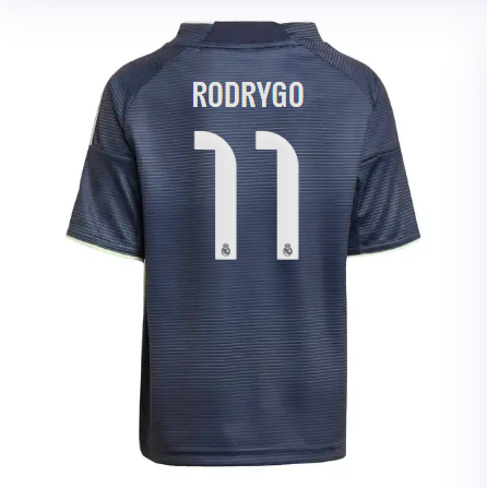 Real Madrid mini-kit away jersey set 2526 navy blue – rodrygo – 11 Kits - Authentic Fan Merchandise