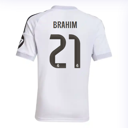 Real Madrid mini-kit home jersey set 2526 white – brahim – 21 Kits - Authentic Fan Merchandise