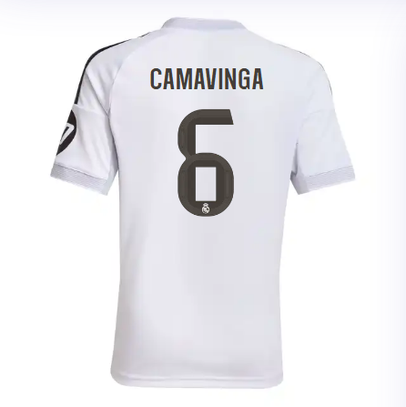 Real Madrid mini kit home jersey set 2526 white – camavinga – 6 Kits - Authentic Fan Merchandise