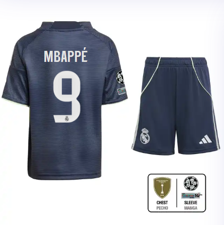 Real Madrid youth away jersey set 2526 navy blue – mbappé – 9 – champions league  intercontinental Kits - Authentic Fan Merchandise