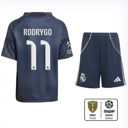 Real Madrid youth away jersey set 2526 navy blue – rodrygo – 11 – champions league  intercontinental Kits - Authentic Fan Merchandise