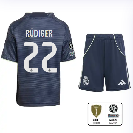 Real Madrid youth away jersey set 2526 navy blue – rüdiger – 22 – champions league  intercontinental Kits - Authentic Fan Merchandise