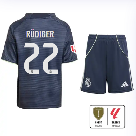 Real Madrid youth away jersey set 2526 navy blue – rüdiger – 22 – la liga  intercontinental Kits - Authentic Fan Merchandise