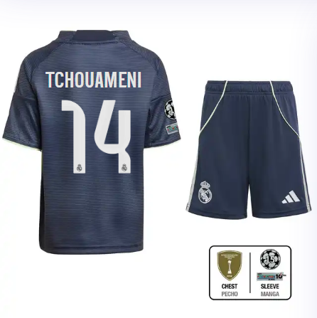 Real Madrid youth away jersey set 2526 navy blue – tchouameni – 14 – champions league  intercontinental Kits - Authentic Fan Merchandise