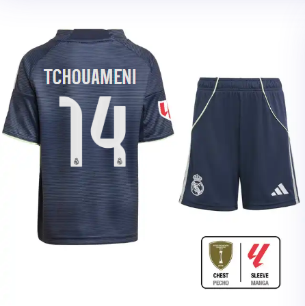 Real Madrid youth away jersey set 2526 navy blue – tchouameni – 14 – la liga  intercontinental Kits - Authentic Fan Merchandise