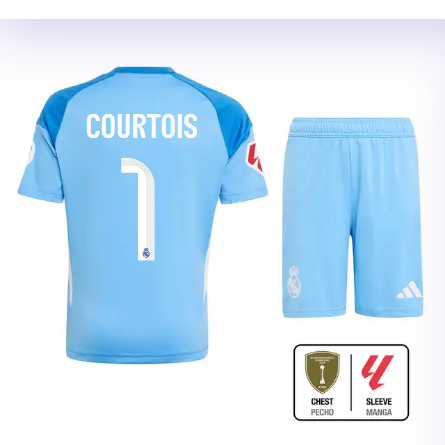 Real Madrid youth goalkeeper jersey set 2526 blue – courtois – 1 – la liga  intercontinental Kits - Authentic Fan Merchandise