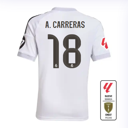 Real Madrid youth home jersey 2526 white – a. carreras – 18 – la liga  intercontinental Kits - Authentic Fan Merchandise