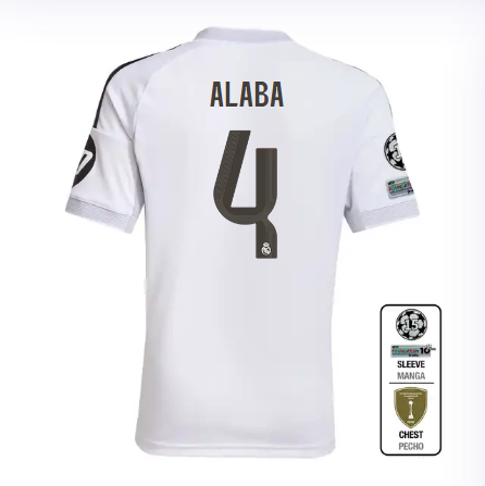 Real Madrid youth home jersey 2526 white – alaba – 4 – champions league  intercontinental Kits - Authentic Fan Merchandise
