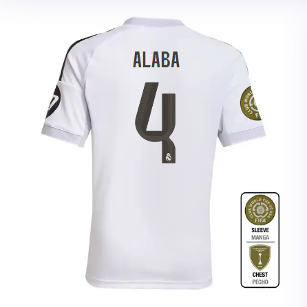 Real Madrid youth home jersey 2526 white – alaba – 4 – club world cup  intercontinental Kits - Authentic Fan Merchandise