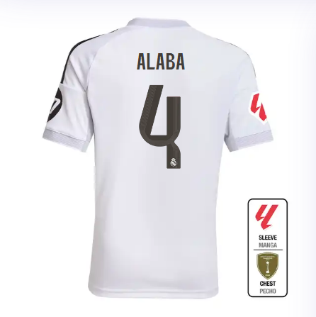 Real Madrid youth home jersey 2526 white – alaba – 4 – la liga  intercontinental Kits - Authentic Fan Merchandise