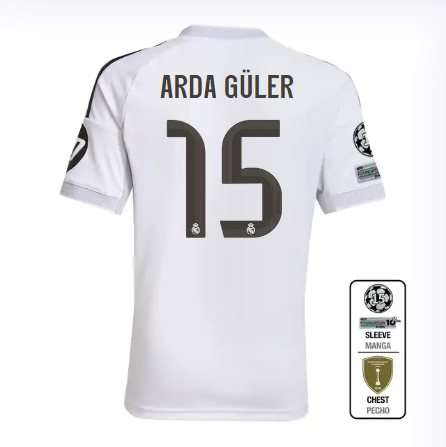 Real Madrid youth home jersey 2526 white – arda güler – 15 – champions league  intercontinental Kits - Authentic Fan Merchandise