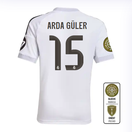 Real Madrid youth home jersey 2526 white – arda güler – 15 – club world cup  intercontinental Kits - Authentic Fan Merchandise
