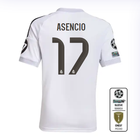 Real Madrid youth home jersey 2526 white – asencio – 17 – champions league  intercontinental Kits - Authentic Fan Merchandise