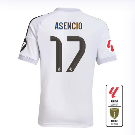 Real Madrid youth home jersey 2526 white – asencio – 17 – la liga  intercontinental Kits - Authentic Fan Merchandise