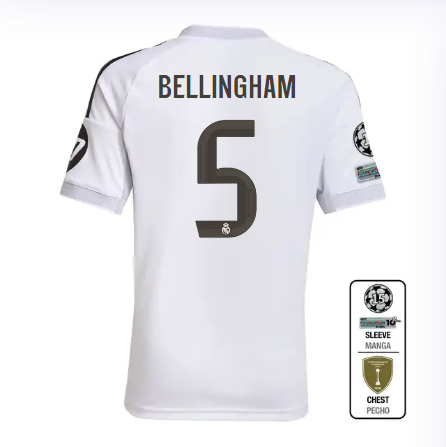 Real Madrid youth home jersey 2526 white – bellingham – 5 – champions league  intercontinental Kits - Authentic Fan Merchandise