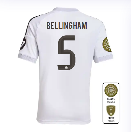 Real Madrid youth home jersey 2526 white – bellingham – 5 – club world cup  intercontinental Kits - Authentic Fan Merchandise