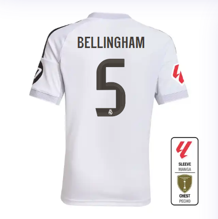 Real Madrid youth home jersey 2526 white – bellingham – 5 – la liga  intercontinental Kits - Authentic Fan Merchandise