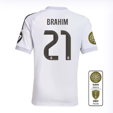 Real Madrid youth home jersey 2526 white – brahim – 21 – club world cup  intercontinental Kits - Authentic Fan Merchandise