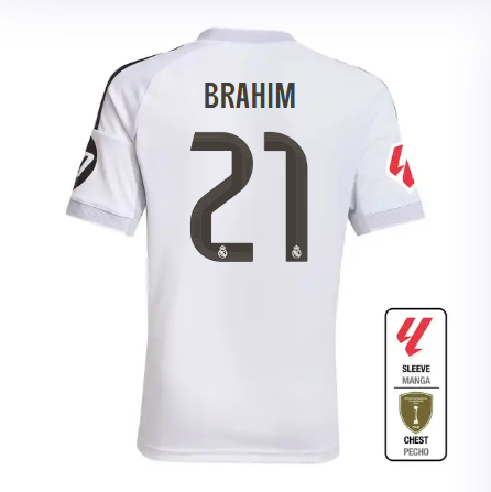 Real Madrid youth home jersey 2526 white – brahim – 21 – la liga  intercontinental Kits - Authentic Fan Merchandise