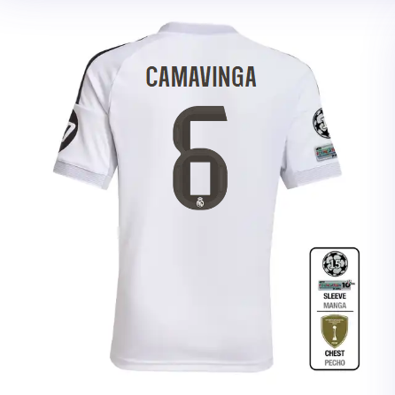 Real Madrid youth home jersey 2526 white – camavinga – 6 – champions league  intercontinental Kits - Authentic Fan Merchandise
