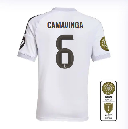 Real Madrid youth home jersey 2526 white – camavinga – 6 – club world cup  intercontinental Kits - Authentic Fan Merchandise