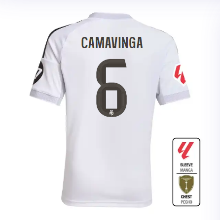Real Madrid youth home jersey 2526 white – camavinga – 6 – la liga  intercontinental Kits - Authentic Fan Merchandise