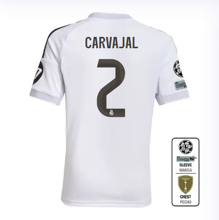 Real Madrid youth home jersey 2526 white – carvajal – 2 – champions league  intercontinental Kits - Authentic Fan Merchandise
