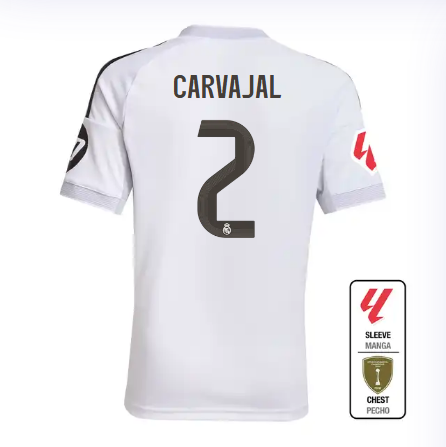 Real Madrid youth home jersey 2526 white – carvajal – 2 – la liga  intercontinental Kits - Authentic Fan Merchandise