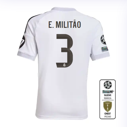 Real Madrid youth home jersey 2526 white – e. militão – 3 – champions league  intercontinental Kits - Authentic Fan Merchandise