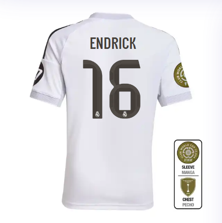 Real Madrid youth home jersey 2526 white – endrick – 16 – club world cup  intercontinental Kits - Authentic Fan Merchandise