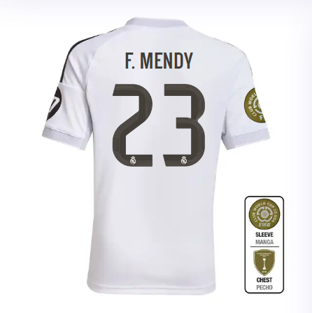 Real Madrid youth home jersey 2526 white – f. mendy – 23 – club world cup  intercontinental Kits - Authentic Fan Merchandise