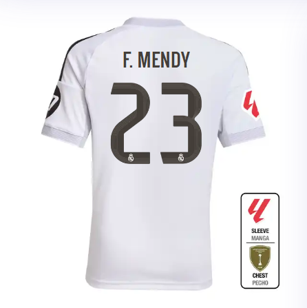 Real Madrid youth home jersey 2526 white – f. mendy – 23 – la liga  intercontinental Kits - Authentic Fan Merchandise