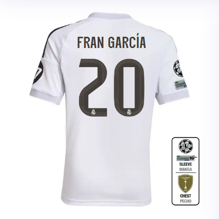 Real Madrid youth home jersey 2526 white – fran garcía – 20 – champions league  intercontinental Kits - Authentic Fan Merchandise
