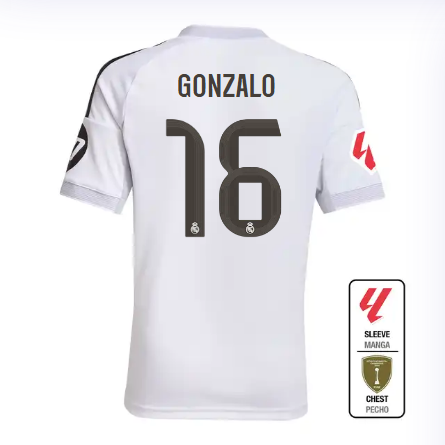 Real Madrid youth home jersey 2526 white – gonzalo – 16 – la liga  intercontinental Kits - Authentic Fan Merchandise