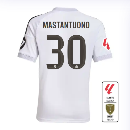 Real Madrid youth home jersey 2526 white – mastantuono – 30 – la liga  intercontinental Kits - Authentic Fan Merchandise