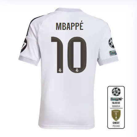Real Madrid youth home jersey 2526 white – mbappé – 10 – champions league  intercontinental Kits - Authentic Fan Merchandise