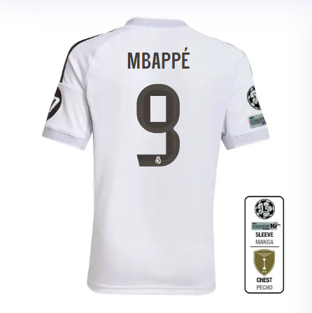 Real Madrid youth home jersey 2526 white – mbappé – 9 – champions league  intercontinental Kits - Authentic Fan Merchandise