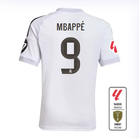 Real Madrid youth home jersey 2526 white – mbappé – 9 – la liga  intercontinental Kits - Authentic Fan Merchandise