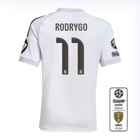 Real Madrid youth home jersey 2526 white – rodrygo – 11 – champions league  intercontinental Kits - Authentic Fan Merchandise